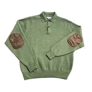 Peter Millar Mens XL Olive Green Polo Sweater Long Sleeve Elbow Patch